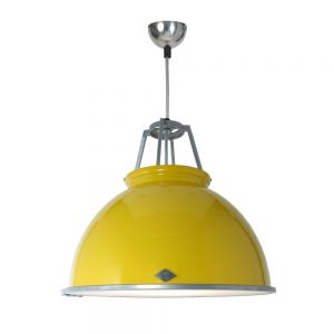 TITAN - Retro Industrial Ceiling Pendant in Yellow with Etched Glass Diffuser