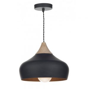 The Lighting Book GAUCHO contemporary matt black and wooden ceiling pendant (large)