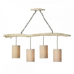David Hunt Lighting DRIFTWOOD - 4 Light Bar Ceiling Pendant Old Ivory with Taupe Silk Shades