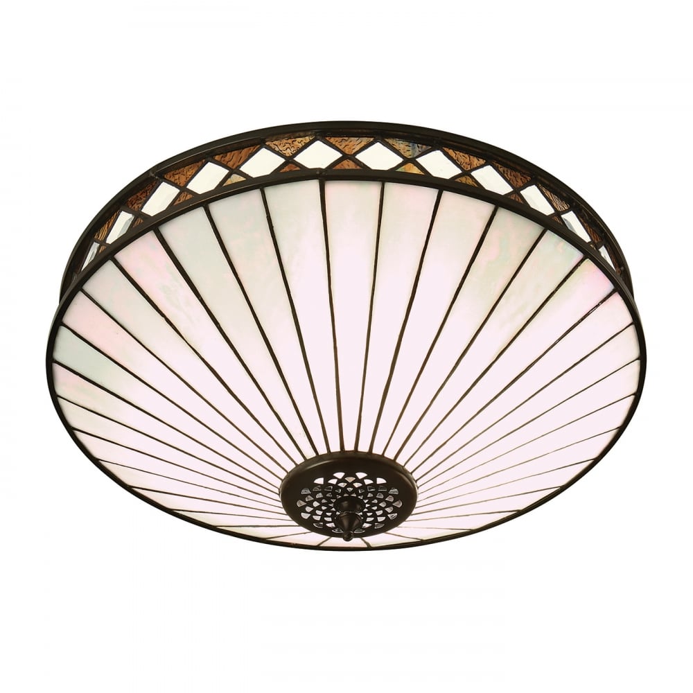 TRADITIONAL - Fargo Tiffany Glass Flush Ceiling Light 