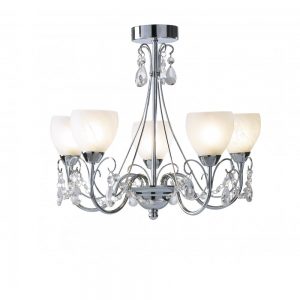 Bathroom Chandelier with Crystal Drops and Alabaster Shades - £195.00