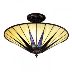 DARK STAR - Art Deco Tiffany Semi- Flush Ceiling Uplighter For Low Ceilings