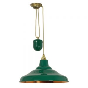 Davey Lighting RISE AND FALL - School Light Painted Green Polished Copper Interior