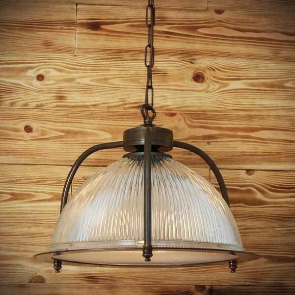 BOUSTA - Holophane Ceiling Pendant With Diffuser In Antique Brass