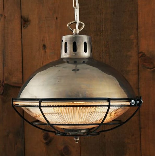 MARLOW - Cage Lamp Industrial Factory Light In Antique Silver