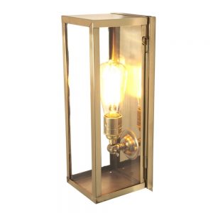 Davey Lighting NARROW - Outdoor Box Wall Light Glazed Polished Brass Clear Glass