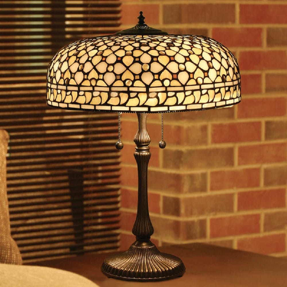 INTERIORS 1900 MILLE - Feux Large 2 light Tiffany Table Lamp, Cream And Amber from Lighting and Lights