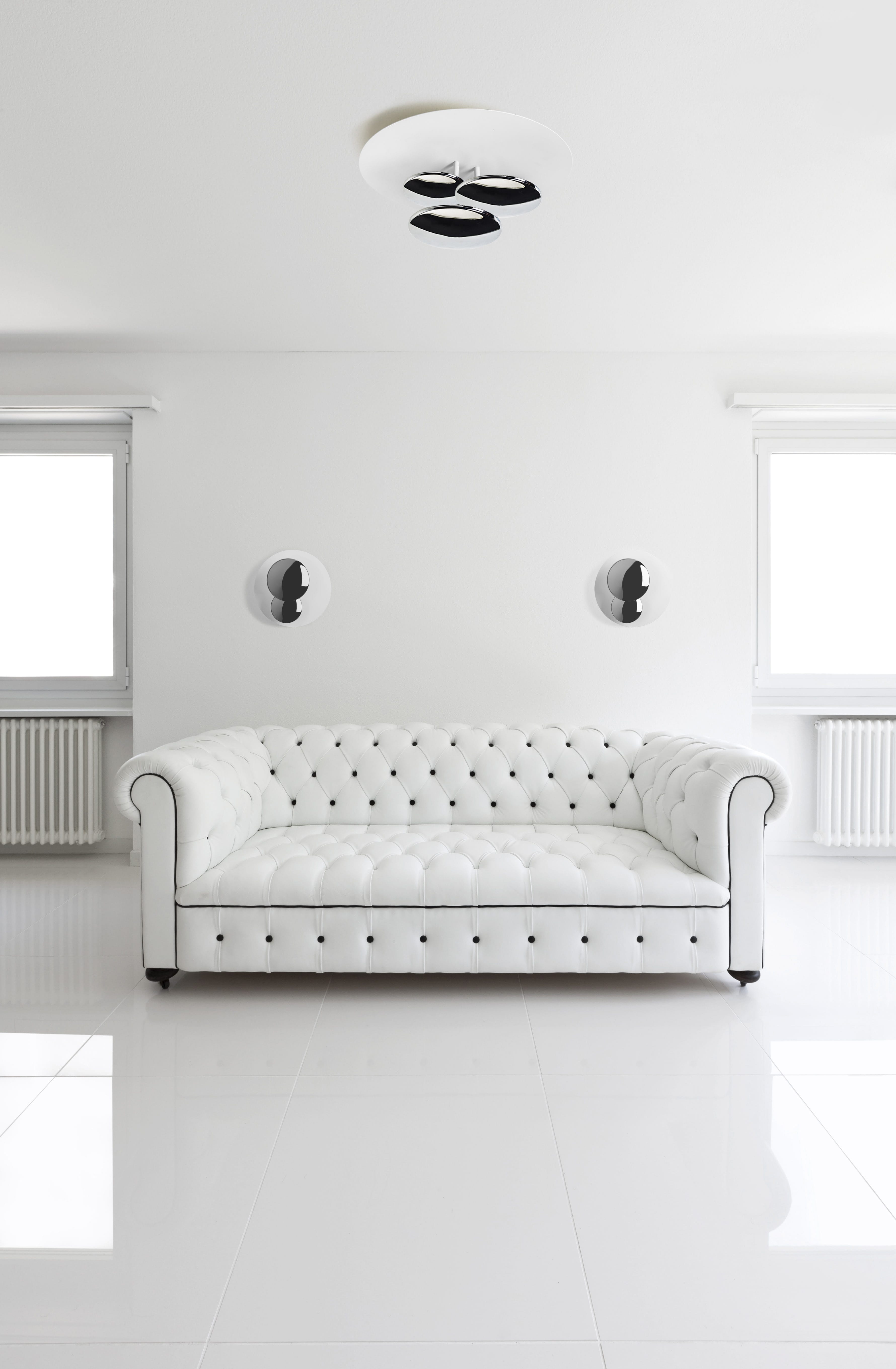 STRATA - Modern Semi-Flush Ceiling Light White and Chrome Lighting and Lights UK