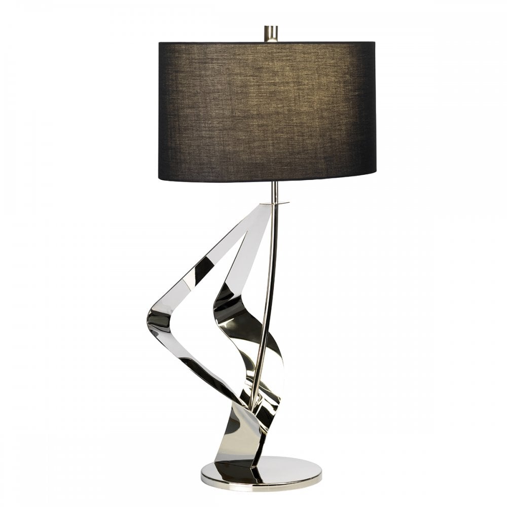 RIBBON Contemporary Sculptural Table Lamp Polished Nickel with Black Shade