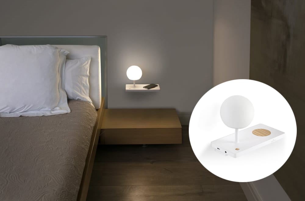 FARO NIKO Wireless Charger USB Shelf Dimmable LED Wall Light in White (Right Side) with Switch