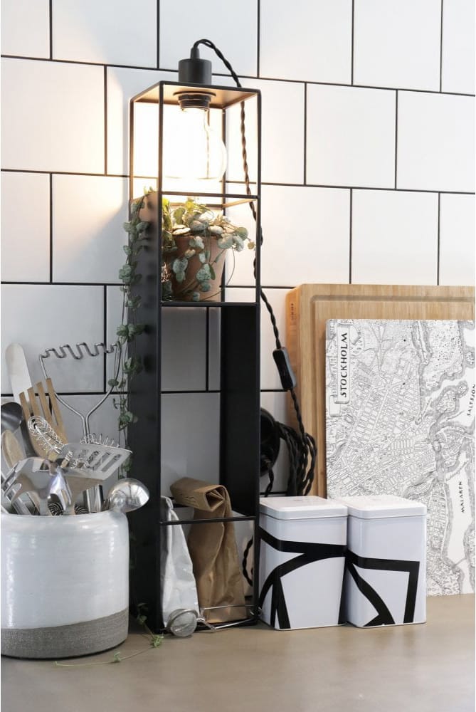 GLOBEN LIGHTING SHELFIE Long Shelving Unit with In-Built Wall Light Black