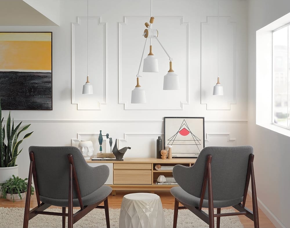 DANIKA Mid-Century Modern 3 Light Ceiling Pendant Chandelier White Wood Accents | Lighting and Lights UK