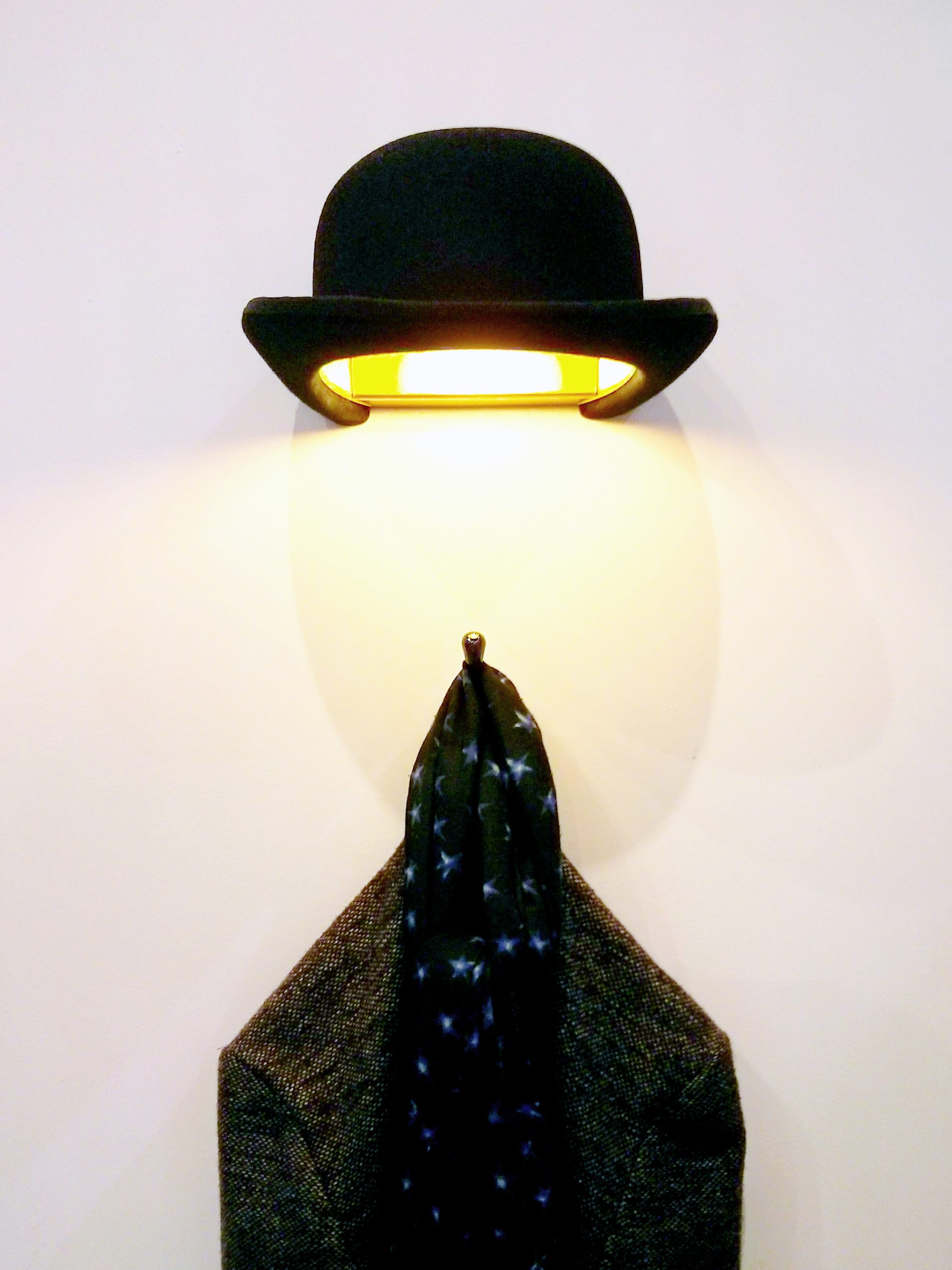 Lighting and Lights UK JEEVES - Black Felt Bowler Hat Wall Light with Gold Anodized Interior