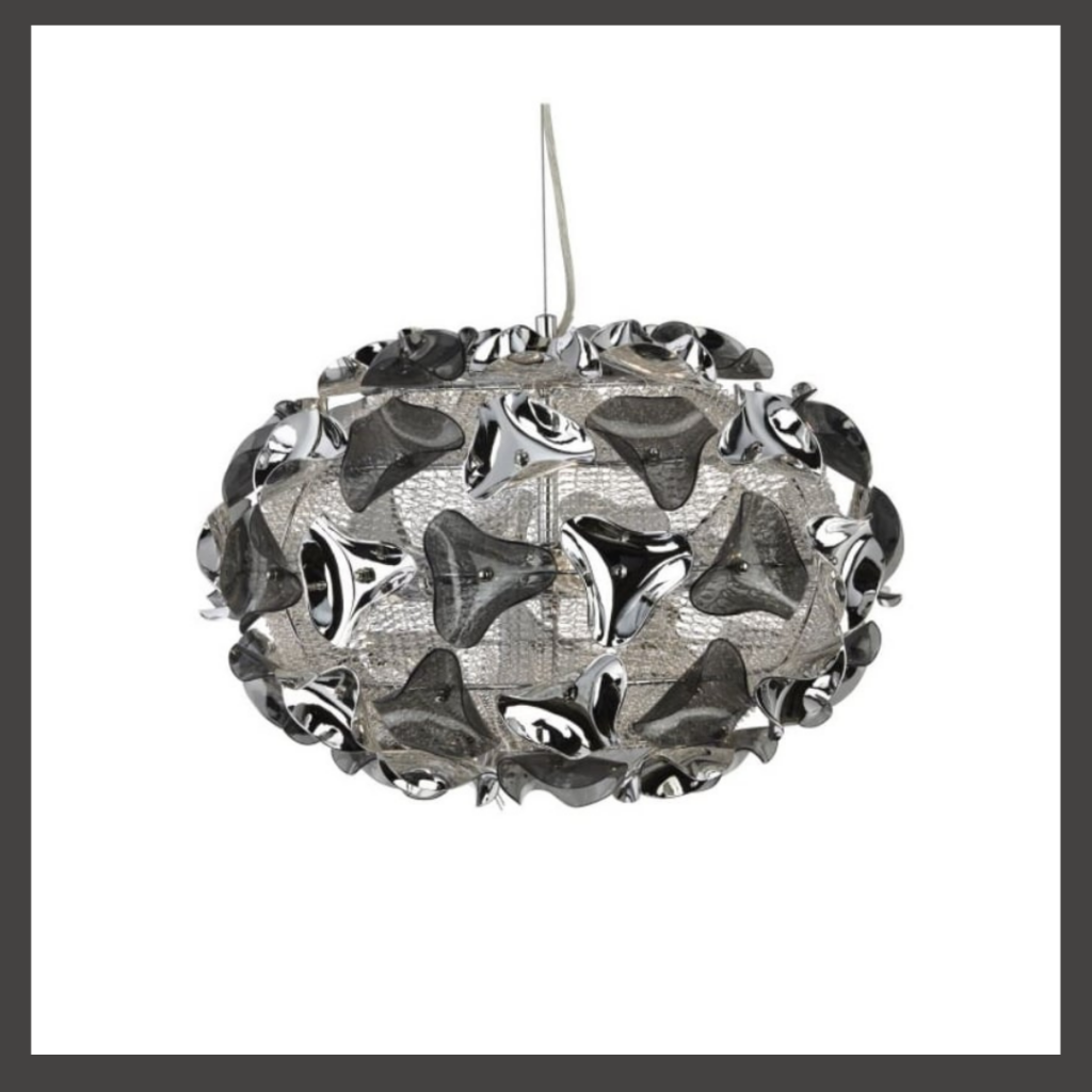 TRIANGLE - Large Statement 3 Light Chrome And Smokey Acrylic Ceiling Pendant. It has a sculptural, designer look at a fraction of the price - a real purse pleaser!