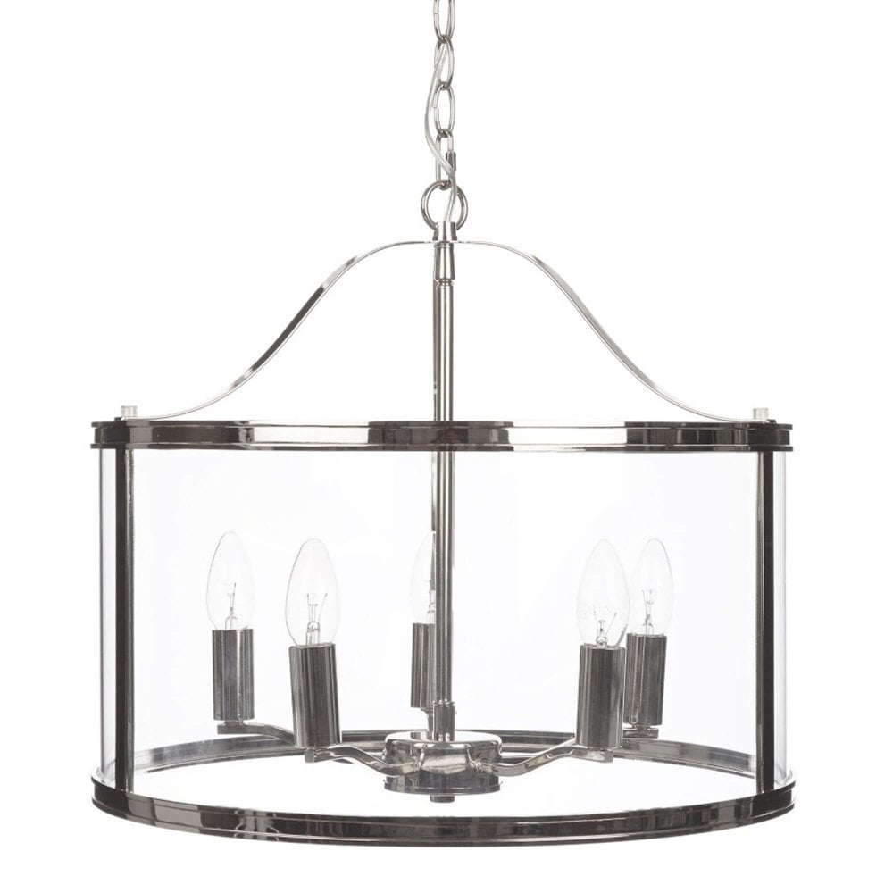 harrington 5 light pendant polished nickel glass