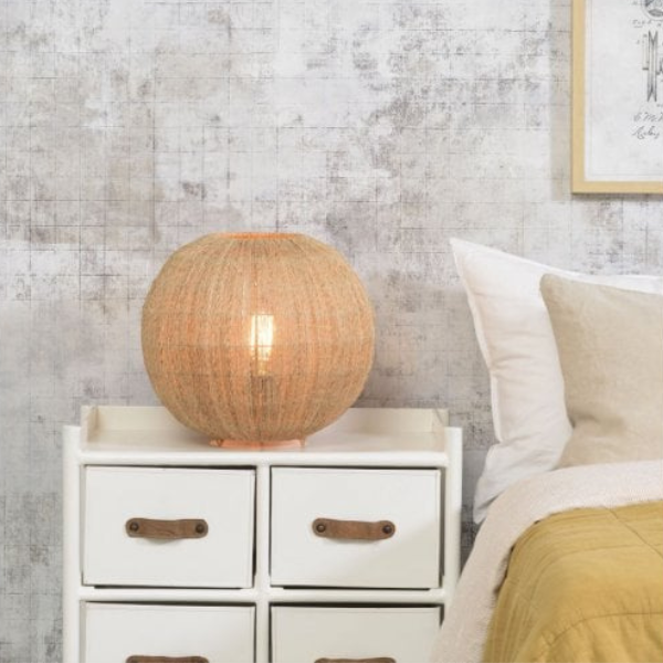 spherical jute fibre natural table lamp