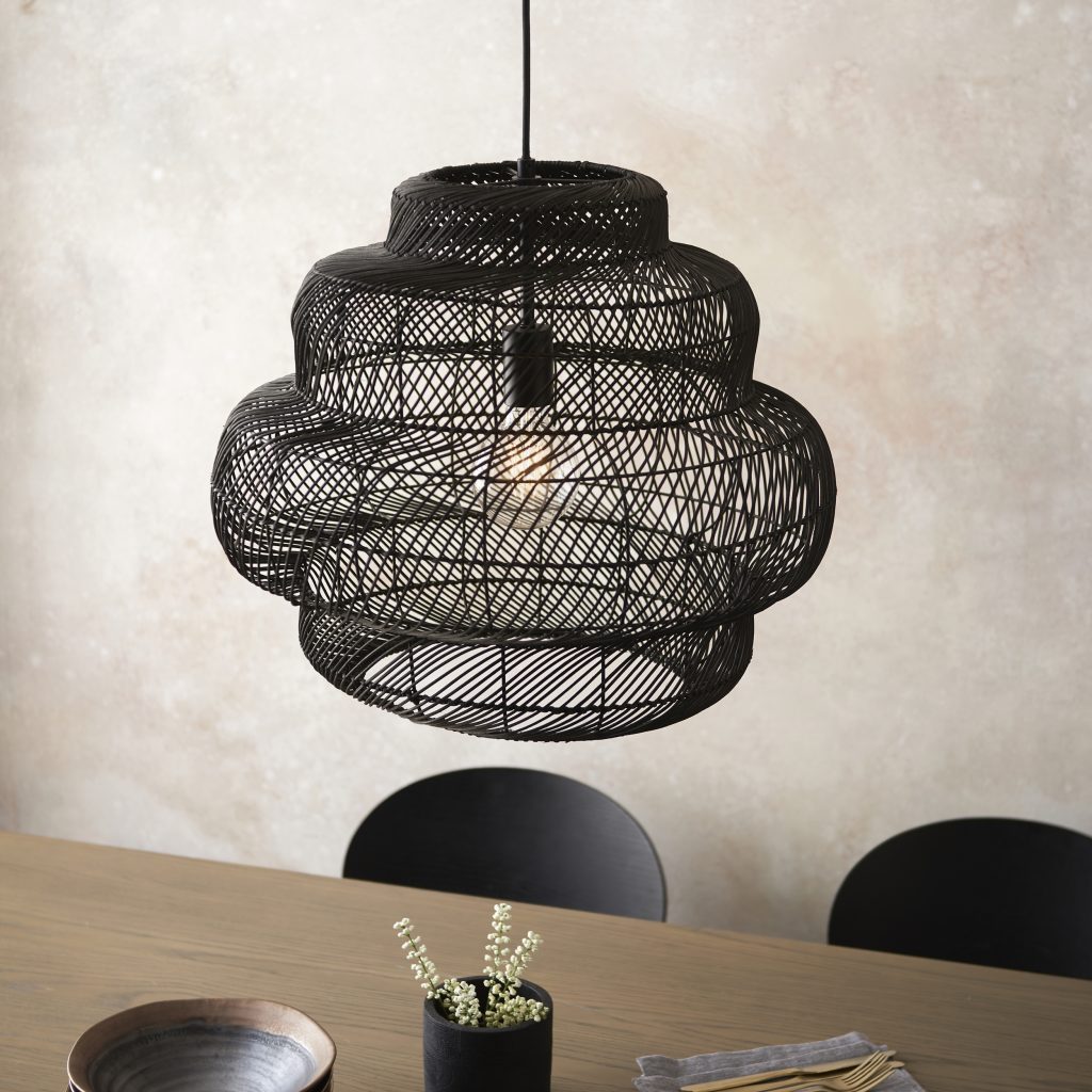 large black rattan ceiling pendant