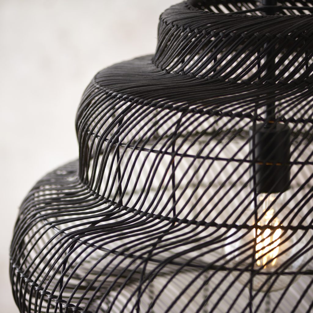 black rattan woven ceiling pendant