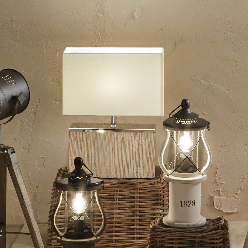 rectangular wooden table lamp with cotton shade