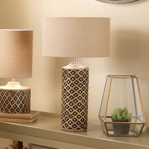 hand-carved wooden table lamp