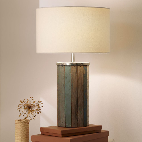wooden table lamp with natural cotton shade