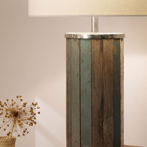 distressed driftwood style table lamp close up