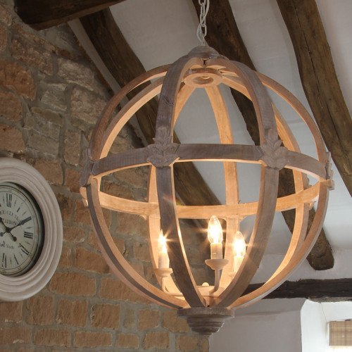 hand crafted wooden globe ceiling pendant