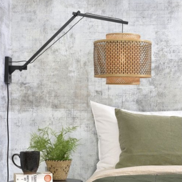 two tone rattan wall light with adjustable arm
