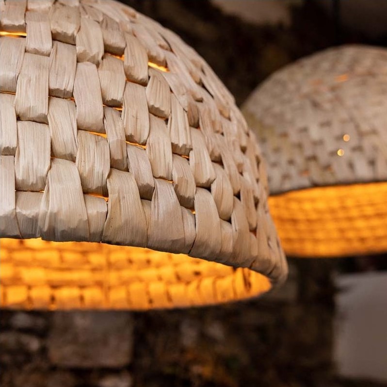 rattan hanging ceiling light close up