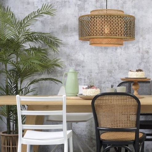 two tone dual drum rattan ceiling pendant
