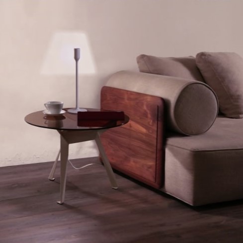 white table lamp with LED projected shade