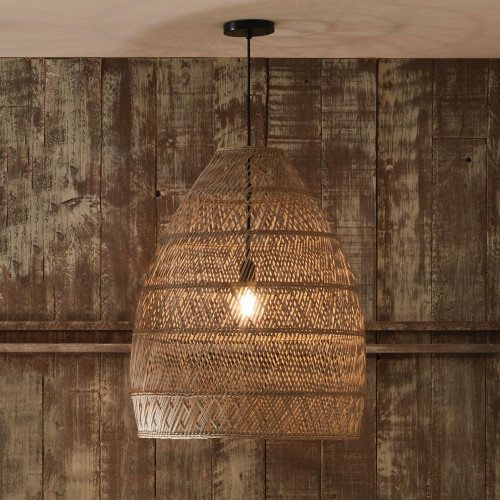 grey wash woven basket ceiling pendant