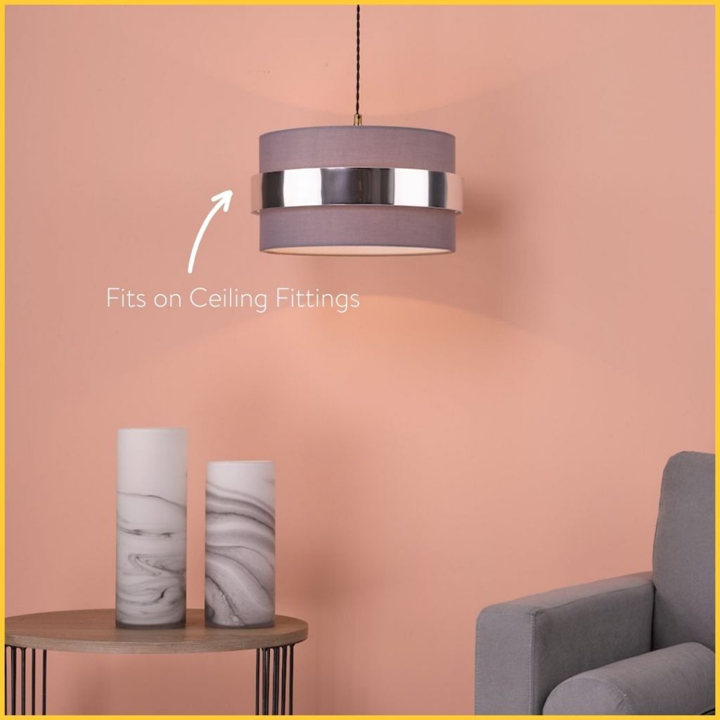 ceiling drum shade with chrome detail