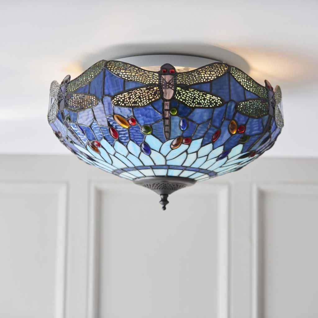 tiffany style blue dragonfly flush ceiling light