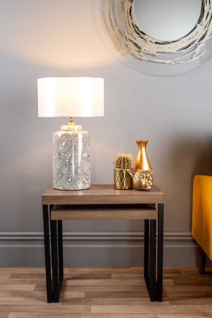 white and gold table lamp with white shade