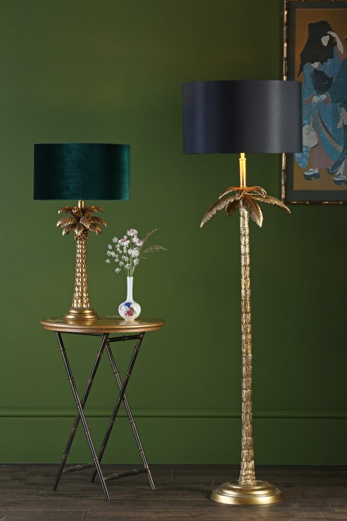 gold palm tree floor lamp and table lamp