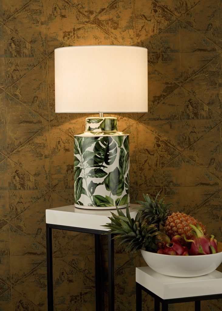tropical ceramic lamp base with cream drum shade