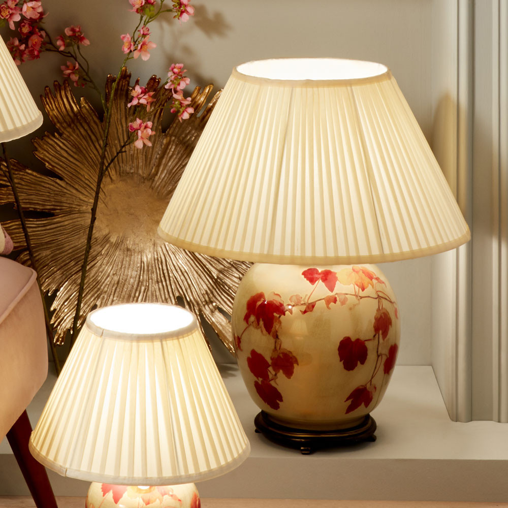 RHS artwork inspired hand decorated table lamps with pleated empire shade
