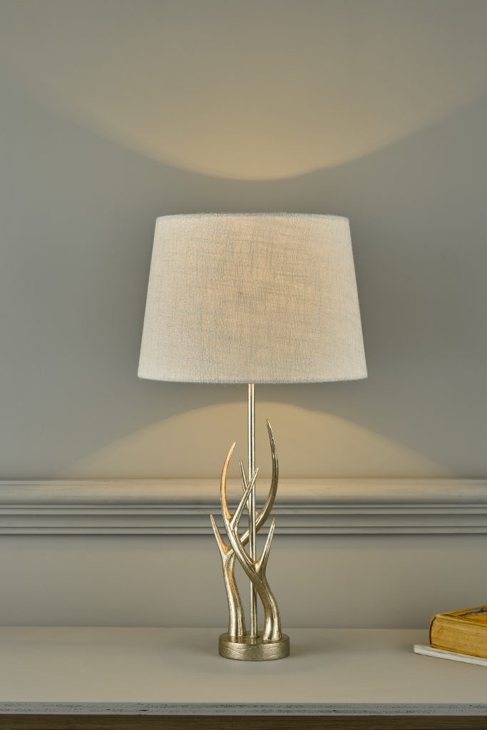 replica antler table lamp with tapered drum shade