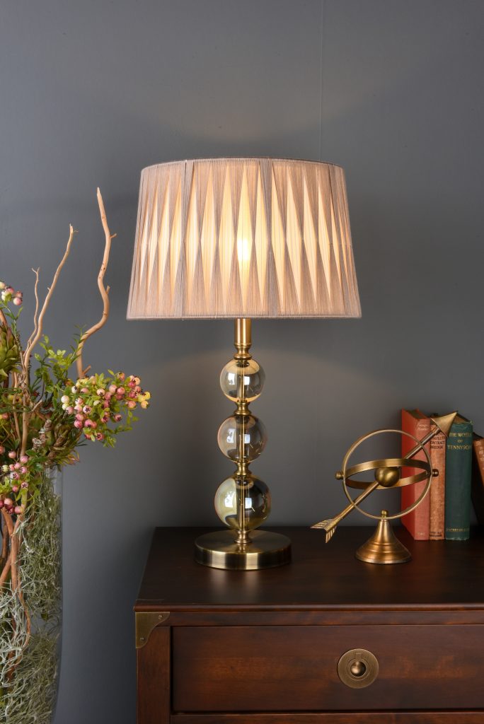glass bubble table lamp with gathered empire shade