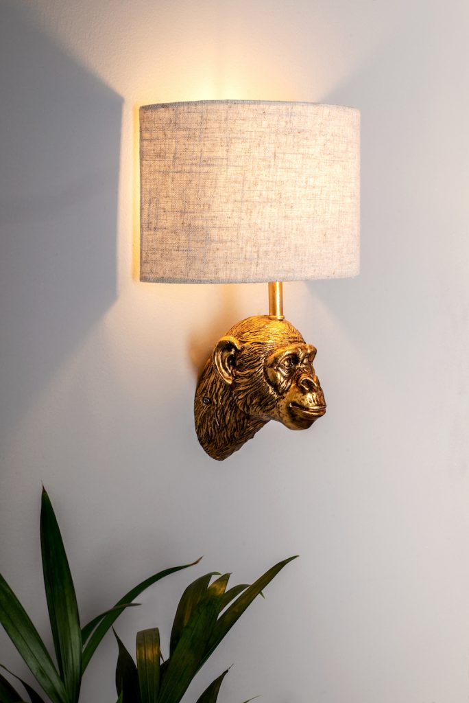 bronze monkey head wall light