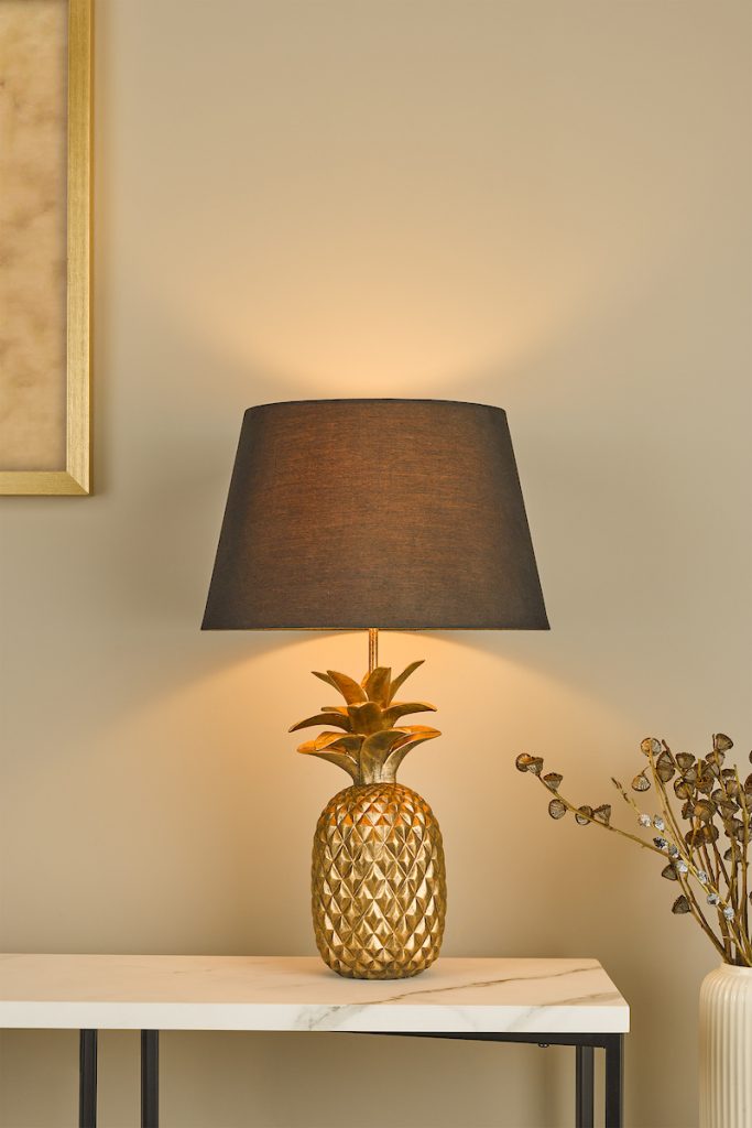 gold pineapple table lamp with charcoal shade