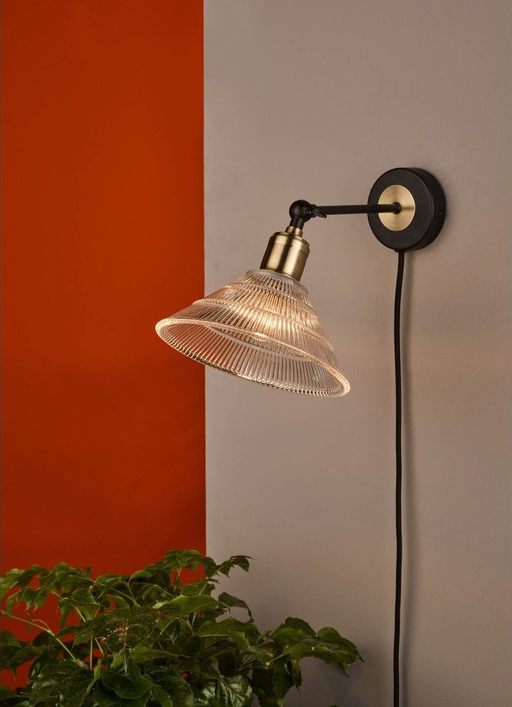 plug in wall lamp with glass coolie shade
