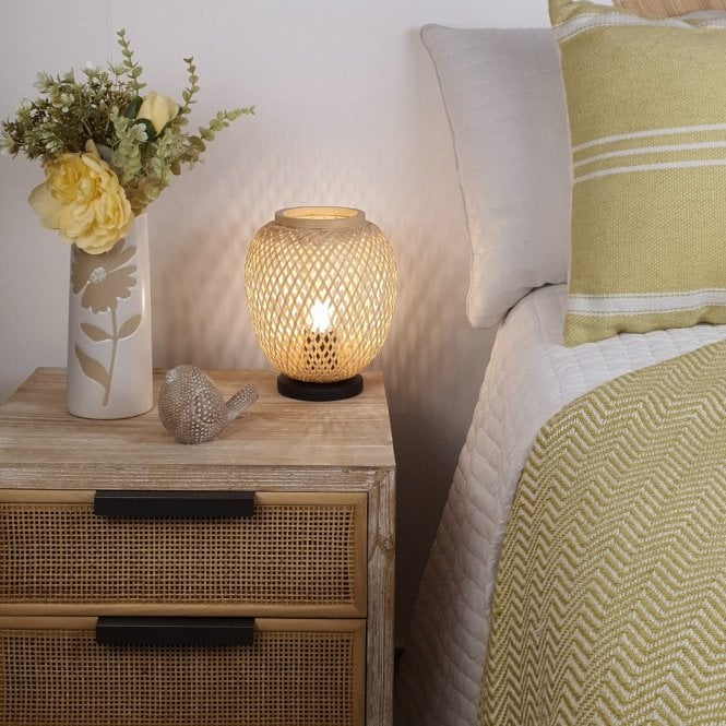 wooden basket weave table lamp