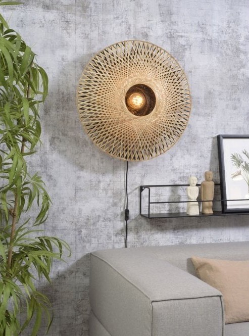 woven bamboo plug in wall light
