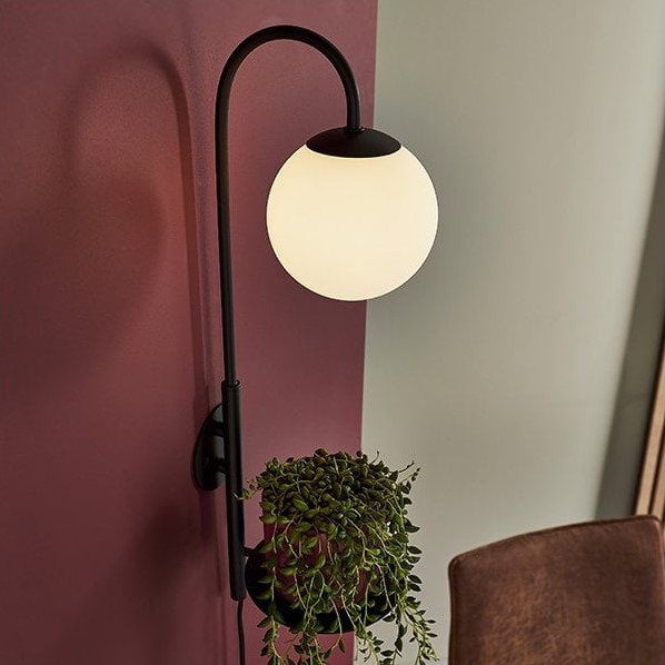 plug in wall light with opal glass shade and built in shelf