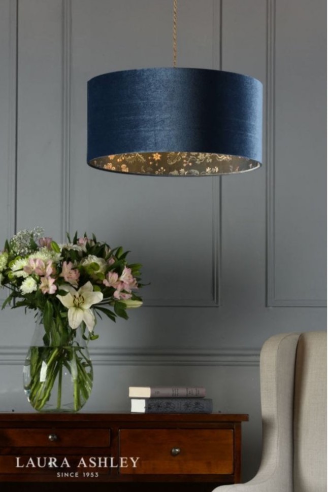 large blue Laura Ashely drum shade