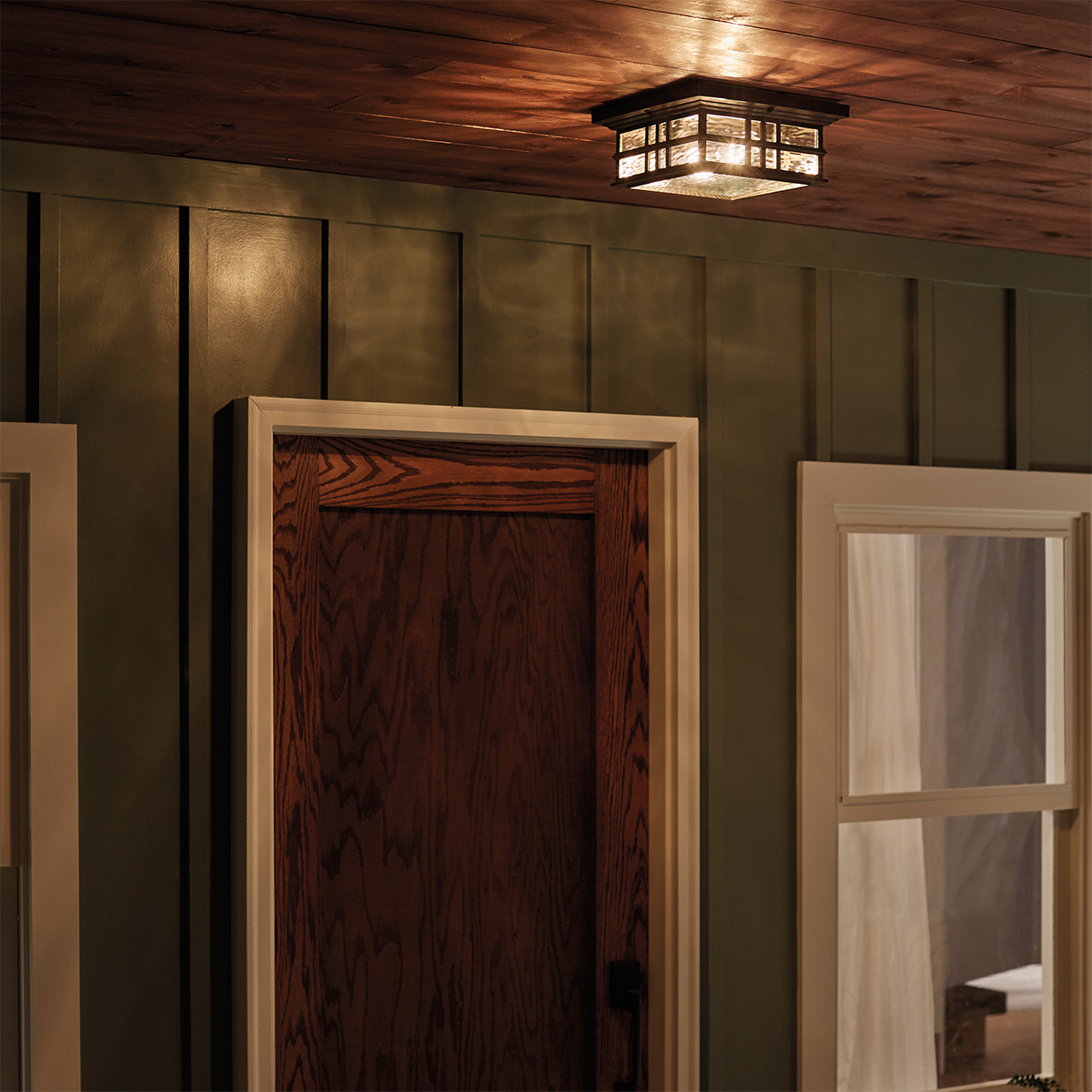 square flush ceiling light outside doorway