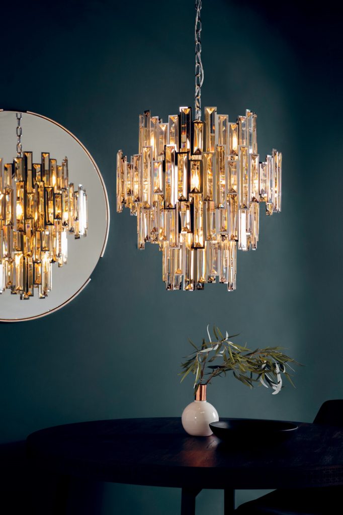 large chrome and crystal ceiling pendant