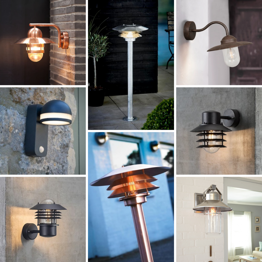 selection of outdoor wall lights and post lights